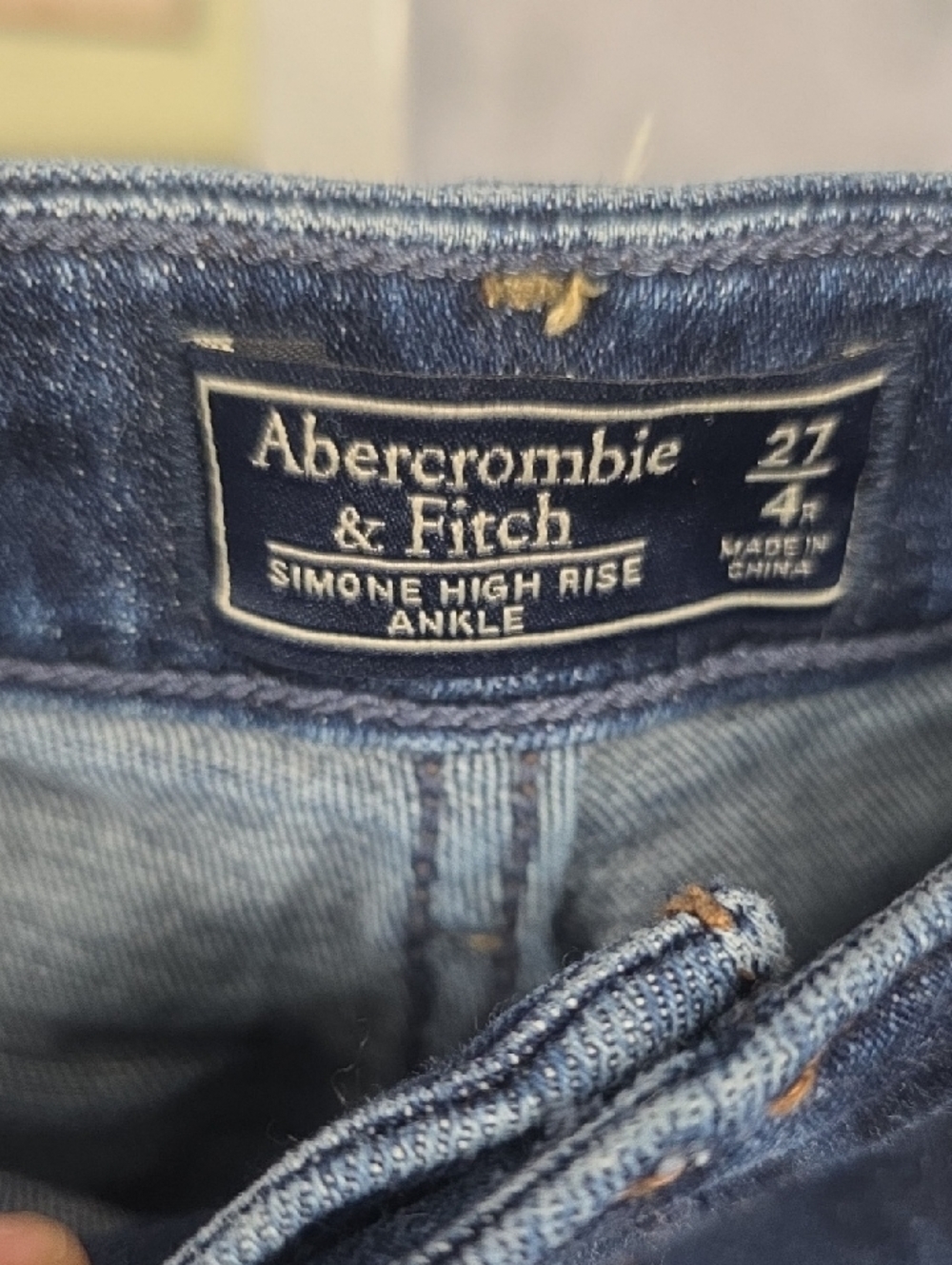 Abercrombie & Fitch Dark Blue Distressed High-Rise Jeans - Picture 2 of 8
